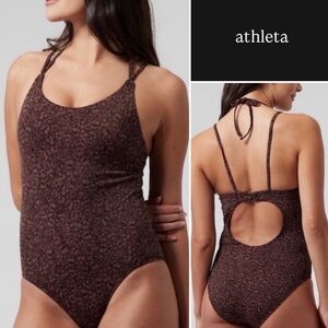 Athleta Keyhole One Piece Camo Flora Decadent Chocolate • S